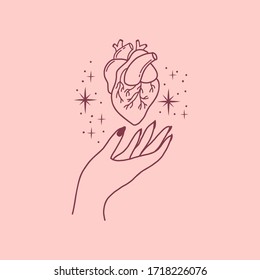 Feminine hand logo collection with different symbol like space star and heart love