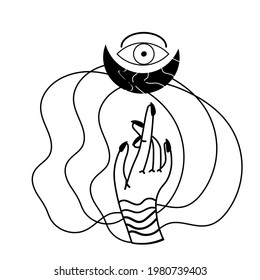 Feminine hand logo collection with different symbol like space star and mystical eye.