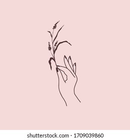 Feminine hand logo collection with floral herb. flat esoteric