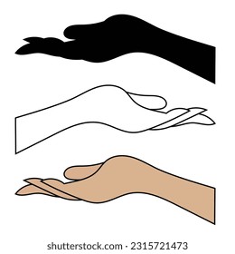 Feminine hand in outline, silhouette, and outline