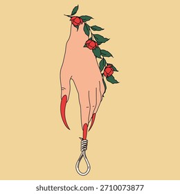 Mano Femenina con Rosas y Dibujo de Bucle