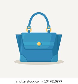 Feminine handbag for shopping, travel, vacation. Leather bag with handle isolated on white background. Beautiful casual collection of summer woman accessory. Vector flat design