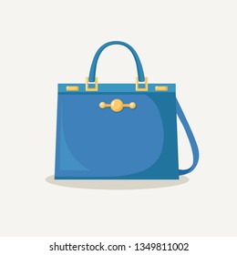 Feminine handbag for shopping, travel, vacation. Leather bag with handle isolated on white background. Beautiful casual collection of summer woman accessory. Vector flat design