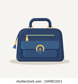 Feminine handbag for shopping, travel, vacation. Leather bag with handle isolated on white background. Beautiful casual collection of summer woman accessory. Vector flat design