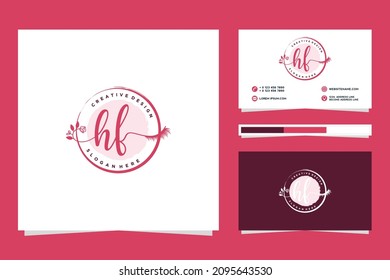 Feminine HF Initials logo collection  with business card template.
