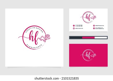 Feminine HF Initials Logo-Sammlung mit Visitenkartenvorlage.
