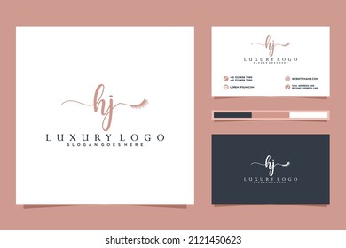 Feminine HJ Initials logo collection  with business card template.