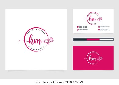 Feminine HM Initials logo collection  with business card template.