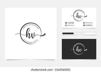 Feminine HV Initials logo collection  with business card template.
