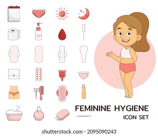 Iconos planos de diseño de Higiene Femenina.