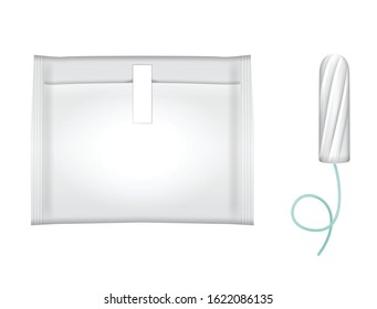 Feminine Hygiene Pad And Tampon. Plastic Pack For Sanitary Napkins. Menstruation Days. Vector Illustration A White Background For Your Design