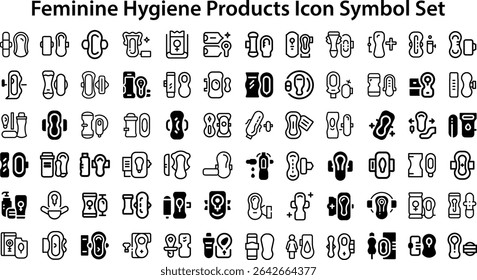 feminine hygiene products icon Symbol Set.eps. collection, sketches, logo illustrations, web symbols, outline style pictograms package isolated on white background. Vector graphics. stock illustration