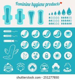 Feminine Hygiene Products (sanitary Pads And Tampons Icon Set)