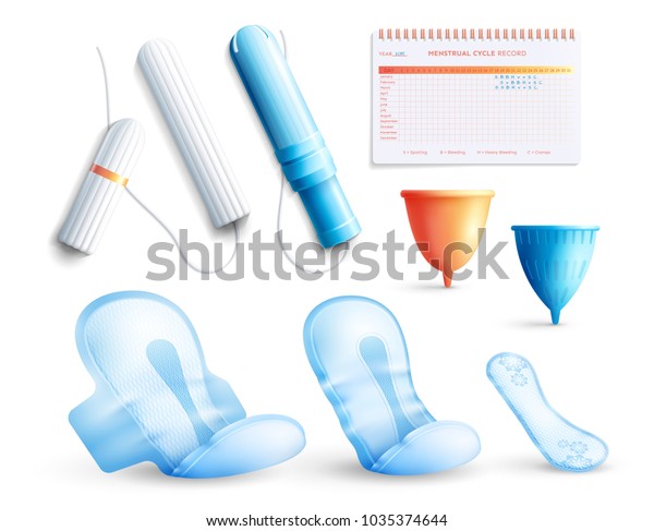 Feminine Hygiene Realistic Set With Menstruation Symbols Isolated Vector Illustration 5707