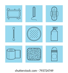 Feminine hygiene. Set of flat objects or illustrations.