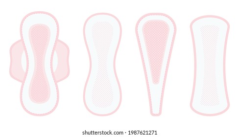 Feminine hygienic pads. Set of vector icons isolated on white background. Feminine sanitary pads of various sizes. Personal hygiene items in flat style.