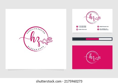 Feminine HZ Initials logo collection  with business card template.
