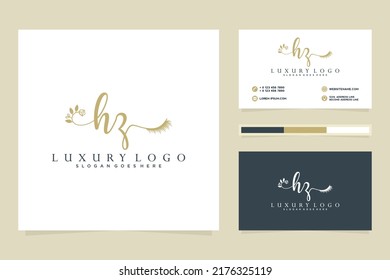 Feminine HZ Initials logo collection  with business card template.