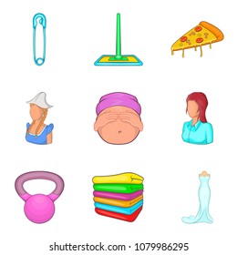 Feminine icons set. Cartoon set of 9 feminine vector icons for web isolated on white background