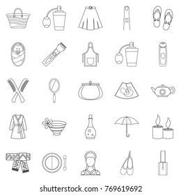 Feminine icons set. Outline set of 25 feminine vector icons for web isolated on white background
