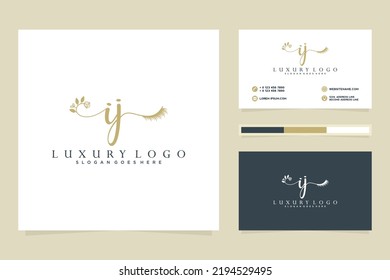 Feminine IJ Initials logo collection  with business card template.