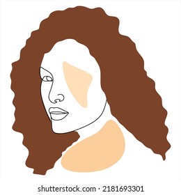  Feminine Illustration line drawing. Woman face with beautiful hair. Woman portrait. Abstract Modern surreal continuous .Cosmetics .Makeup .Hair stylist.
