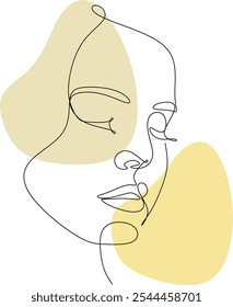 Feminine Illustration line drawing. Woman portrait. Abstract Modern surreal continuous .Cosmetics .Makeup .Hair stylist. Wedding logo. Hand drawn without artificial intelligence