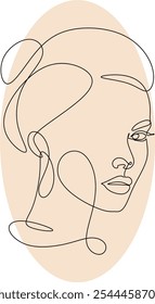 Feminine Illustration line drawing. Woman portrait. Abstract Modern surreal continuous .Cosmetics .Makeup .Hair stylist. Wedding logo. Hand drawn without artificial intelligence