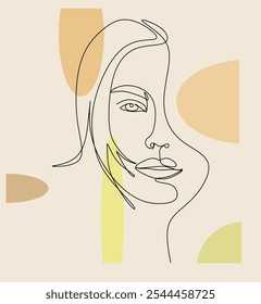 Feminine Illustration line drawing. Woman portrait. Abstract Modern surreal continuous .Cosmetics .Makeup .Hair stylist. Wedding logo. Hand drawn without artificial intelligence