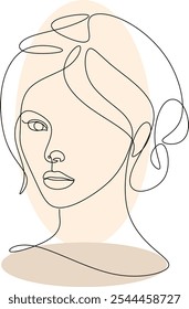 Feminine Illustration line drawing. Woman portrait. Abstract Modern surreal continuous .Cosmetics .Makeup .Hair stylist. Wedding logo. Hand drawn without artificial intelligence