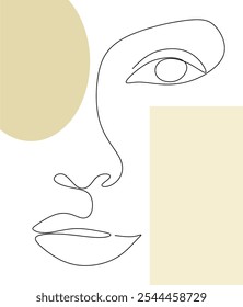 Feminine Illustration line drawing. Woman portrait. Abstract Modern surreal continuous .Cosmetics .Makeup .Hair stylist. Wedding logo. Hand drawn without artificial intelligence