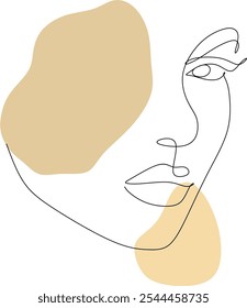 Feminine Illustration line drawing. Woman portrait. Abstract Modern surreal continuous .Cosmetics .Makeup .Hair stylist. Wedding logo. Hand drawn without artificial intelligence