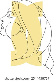 Feminine Illustration line drawing. Woman portrait. Abstract Modern surreal continuous .Cosmetics .Makeup .Hair stylist. Wedding logo. Hand drawn without artificial intelligence