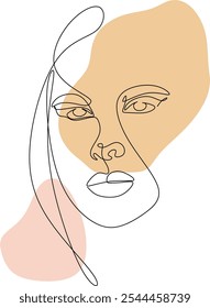 Feminine Illustration line drawing. Woman portrait. Abstract Modern surreal continuous .Cosmetics .Makeup .Hair stylist. Wedding logo. Hand drawn without artificial intelligence