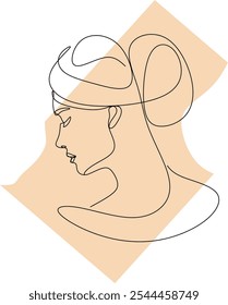 Feminine Illustration line drawing. Woman portrait. Abstract Modern surreal continuous .Cosmetics .Makeup .Hair stylist. Wedding logo. Hand drawn without artificial intelligence