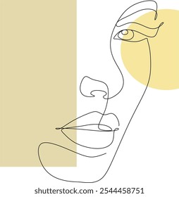 Feminine Illustration line drawing. Woman portrait. Abstract Modern surreal continuous .Cosmetics .Makeup .Hair stylist. Wedding logo. Hand drawn without artificial intelligence