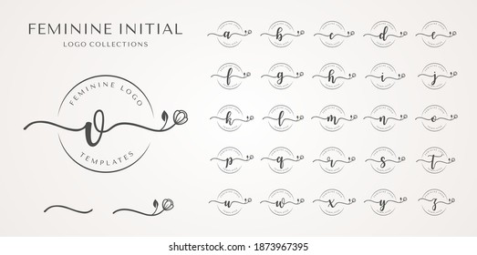 Colección inicial de logotipo femenino. ilustración vectorial