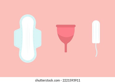 Feminine intimate hygiene. 
Menstrual period. Sanitary napkins, tampon, cup. 