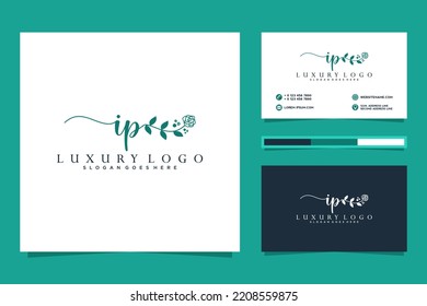 Feminine IP Initials logo collection  with business card template.