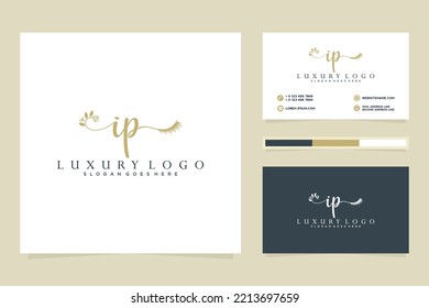 Feminine IP Initials logo collection  with business card template.