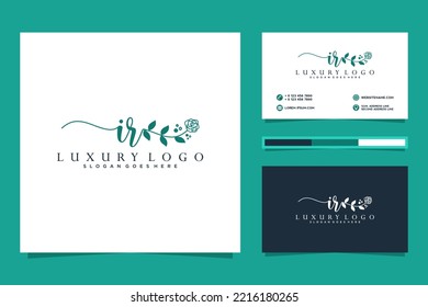 Feminine IR Initials logo collection  with business card template.