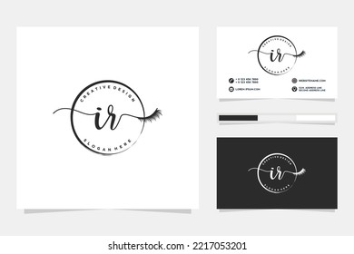 Feminine IR Initials logo collection  with business card template.