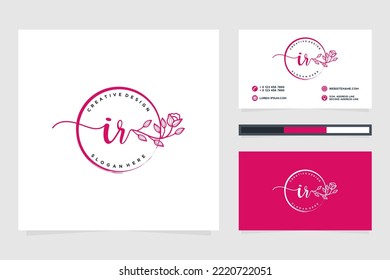 Feminine IR Initials logo collection  with business card template.