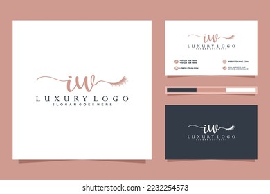 Feminine IW Initials logo collection  with business card template.