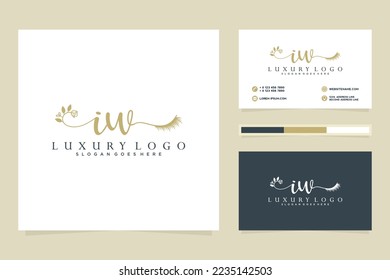 Feminine IW Initials logo collection  with business card template.