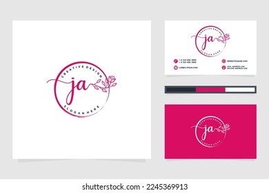 Colección del logotipo de las Iniciales JA femeninas con plantilla de tarjeta de visita.