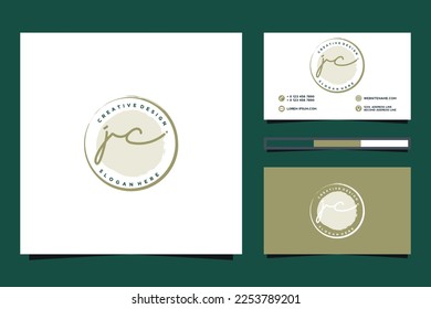 Colección del logotipo de JC Initials femenino con plantilla de tarjeta de visita.
