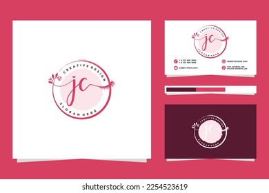 Colección del logotipo de JC Initials femenino con plantilla de tarjeta de visita.