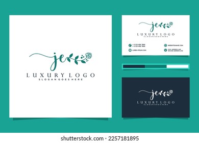 Feminine JE Initials logo collection  with business card template.