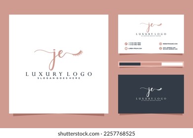 Feminine JE Initials logo collection  with business card template.